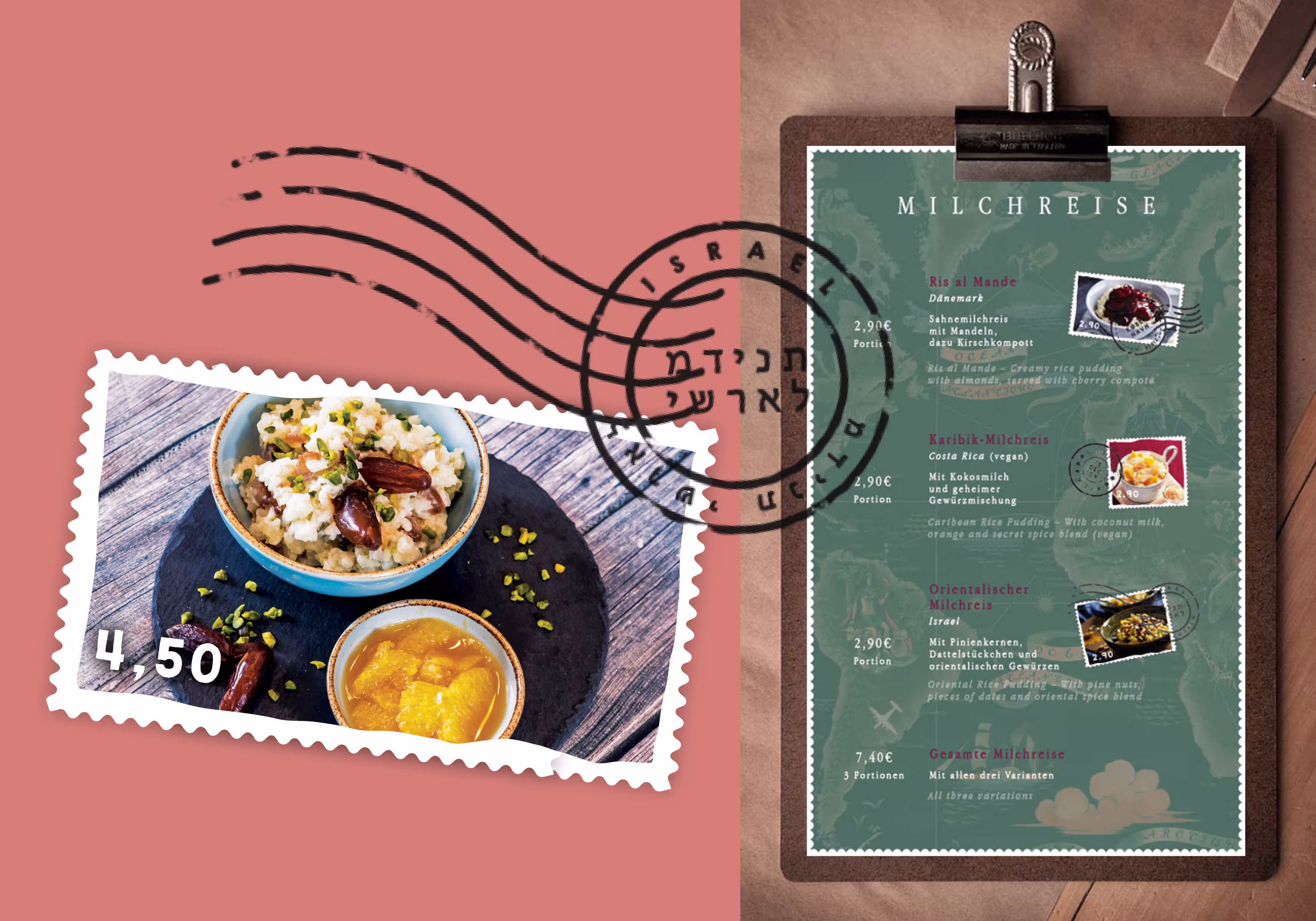 Close-up of one of the stamps created and specials menu