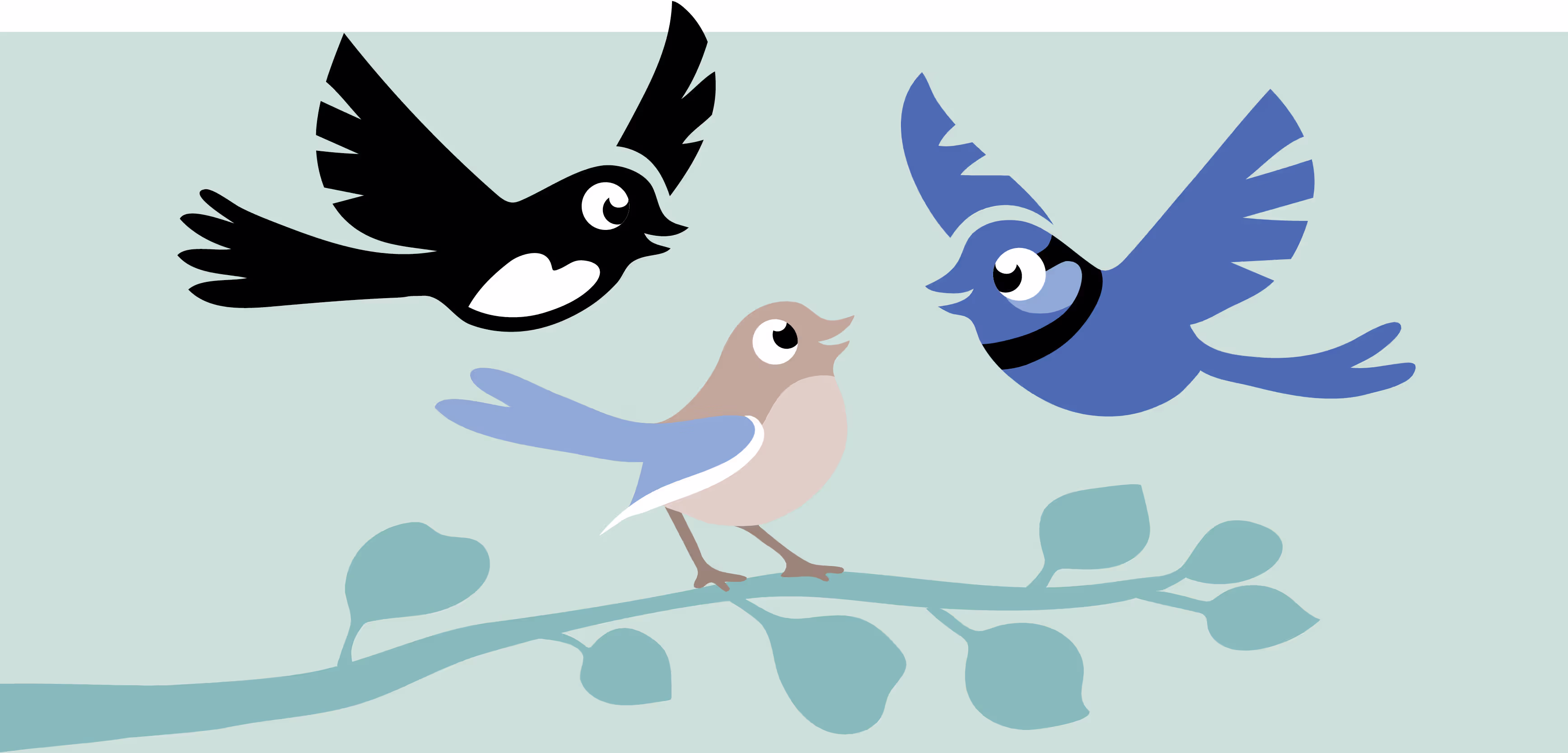 Playful birds for a little playgroup