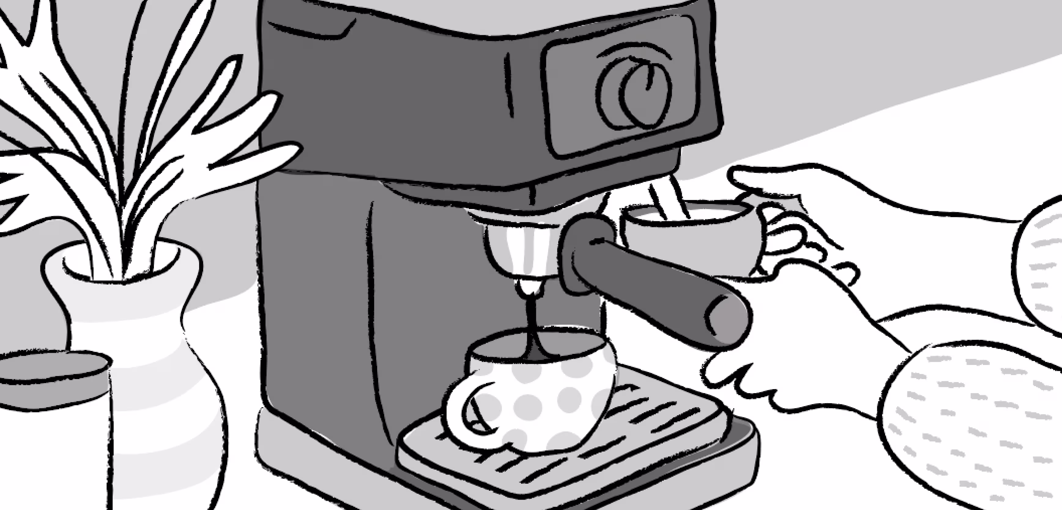 Storyboard sketches for a coffee machine ad