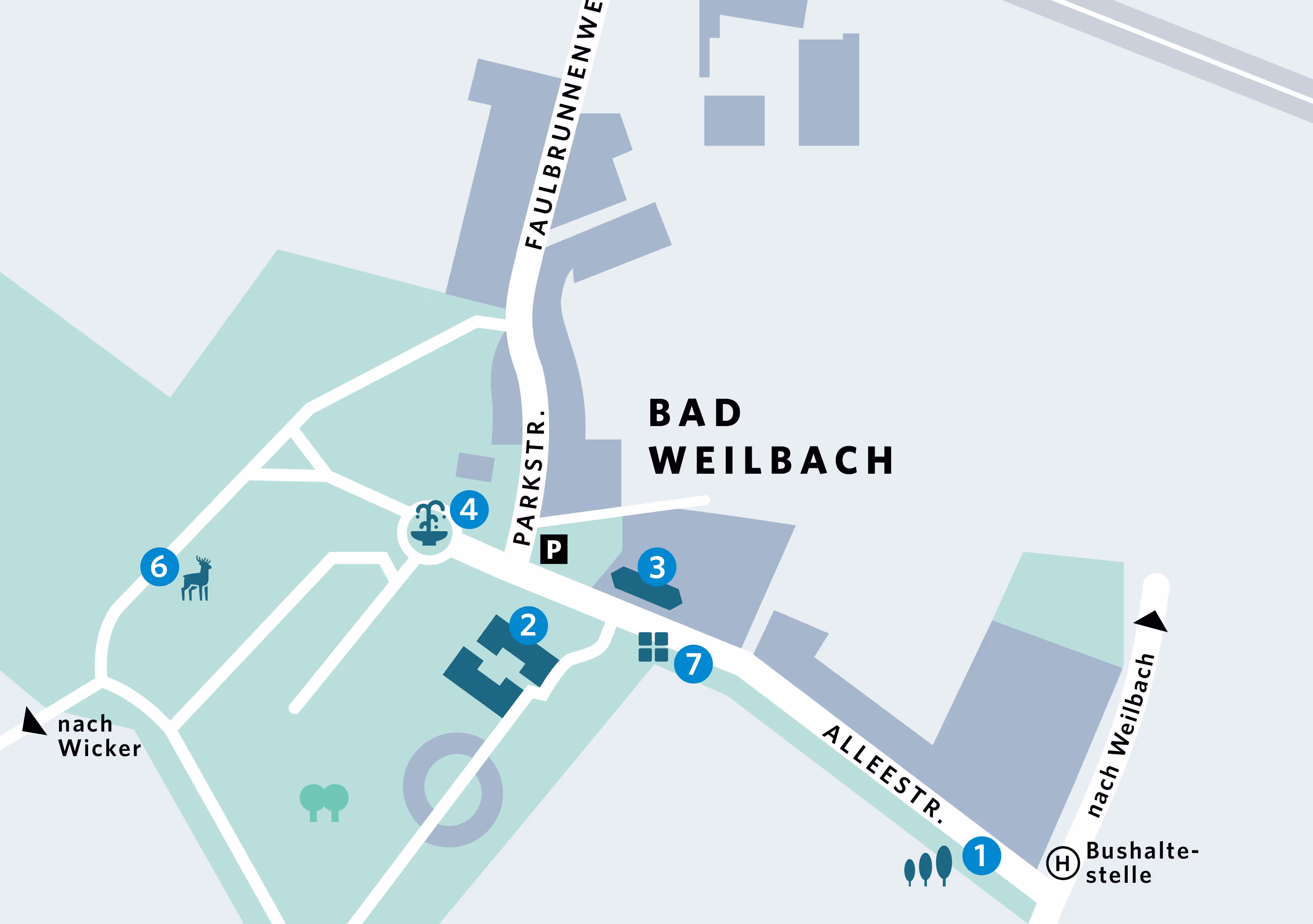 Map of the city of Weilbach, Germany